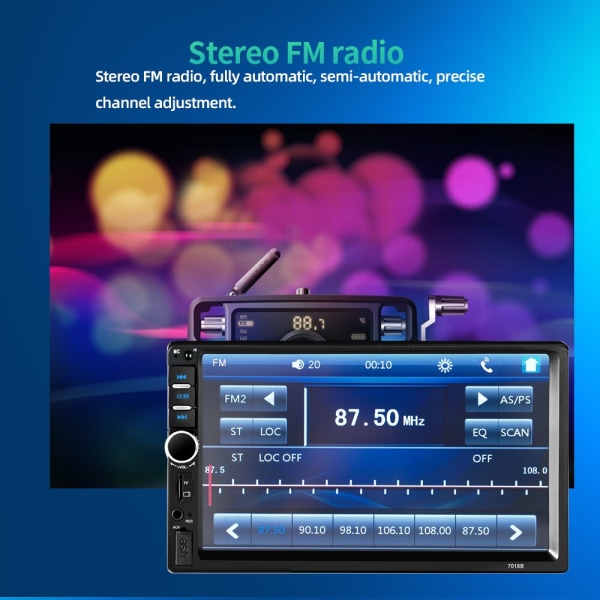 2din Stereo 7 tum Bilradio 2DIN pekskärm Bil Multimedia Bluetooth USB TF FM Radio Autoradio MP5-spelare 7018 12led