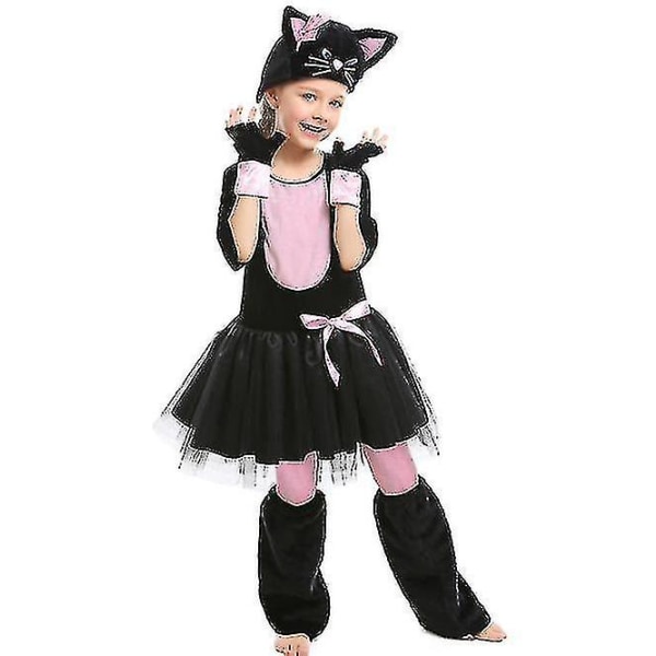 Snabb frakt Kostym för tjej Rosa Svart Katt Klänning Kostym Halloween Carnival Party Mardi Gras Cosplay 145-155CM