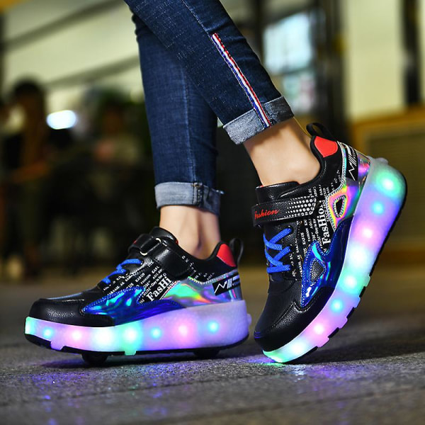 Två hjul självlysande sneakers Skridskor Casual Barns tvåhjulsladdning LED Blinkande lampor Automatiska osynliga rullskridskor 40
