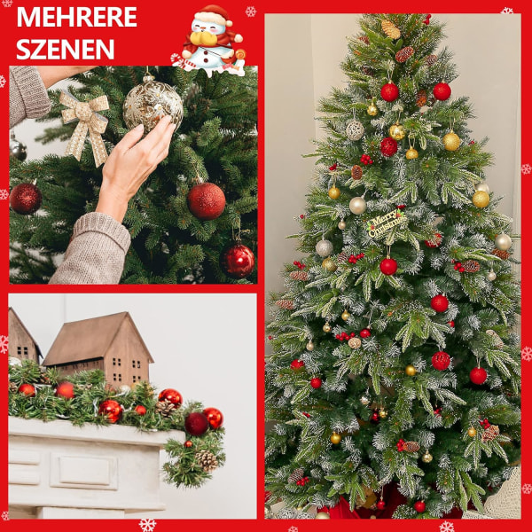 Set med 100 gyllene julkulor för julgran, dekorationer glitter, ogenomskinlig, glänsande, Ø 3, 4 och 6 cm（Röd）