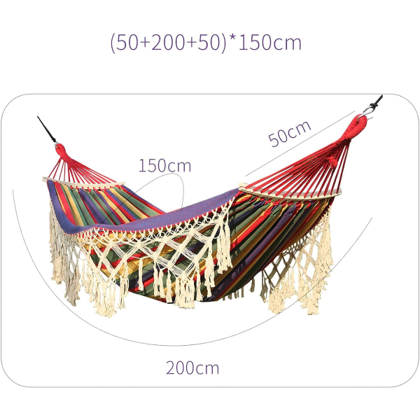 Voksenhave hængekøje, boheme macrame 2 person strikket hængekøje med anti-roll balance bjælke bærbare hængekøjer egnet til camping og