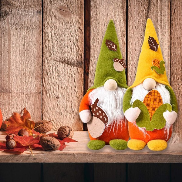 2stk høsttakkefest gnome plysj dekorasjoner - Thanksgiving plysj alv dukke gnome ornament - Håndlaget svenske nisser Plysj skandinavisk høst Gno