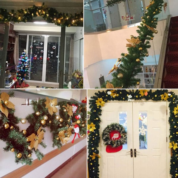 270 cm kunstig juletræ lys krans kunstig rattan guirlande med LED lampe dekoration til juletræ døråbning trappe pejs (rød)