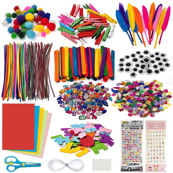 Pipe Cleaner Craft Kit 1200+ stykker DIY Pipe Cleaner Craft Kit for Kids, Kids Craft Kit, Educational Supplies, Kids Crafts with Pompoms, Gooey Eyes,