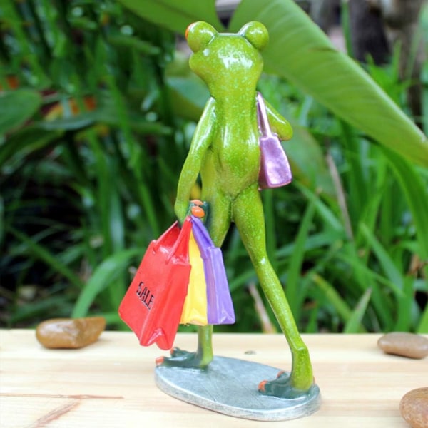 Froskefigurer Statue Søt froskeskulptur Lady Frog Shopping Holder en veske til skrivebordet på badet