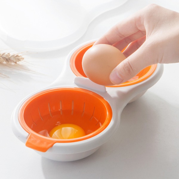 Oransje anstrengt eggkoker, eggkoker for mikrobølgeovn, non-stick-egenskaper, eggekopp for mikrobølgeovn, eggkoker med dobbel kopp