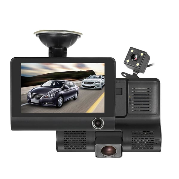 HD Night Car Dvr Dash Cam 4,0 tums videoinspelare T319 Dash Cam 3 kameralins med backkamera black None