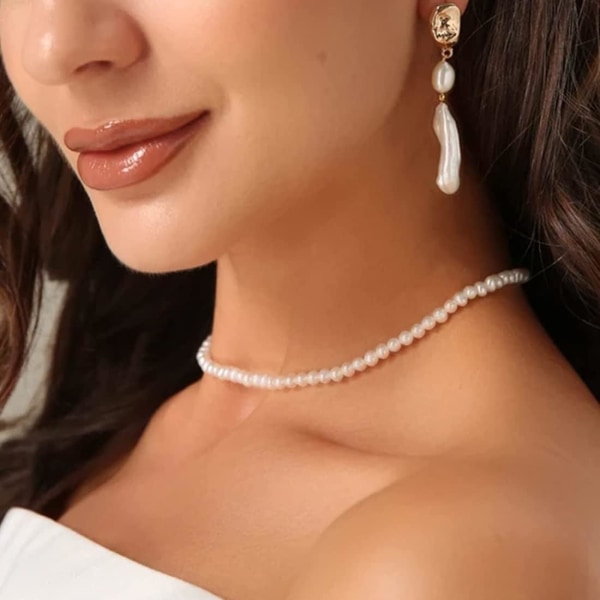 1 stykke perle halskæde kvinder kort rund imiteret perle brude bryllup hvid perle