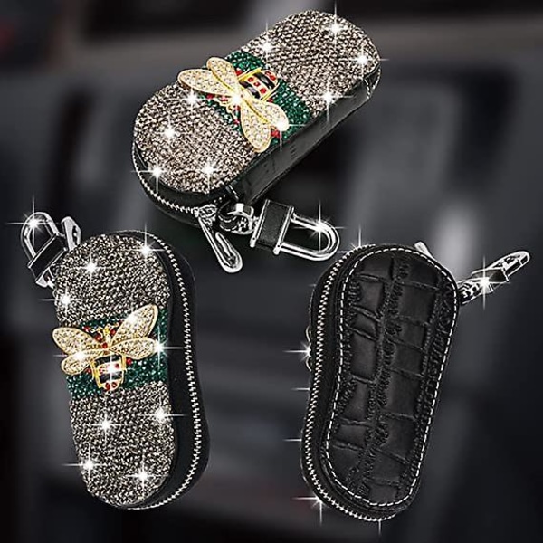 Wabjtam bilnyckelbox Handgjord diamant bilnyckelbricka för nyckelbricka bilnyckel smart nyckel med hållare metallkrok och nyckelringskydd nyckelbricka tillbehör för L