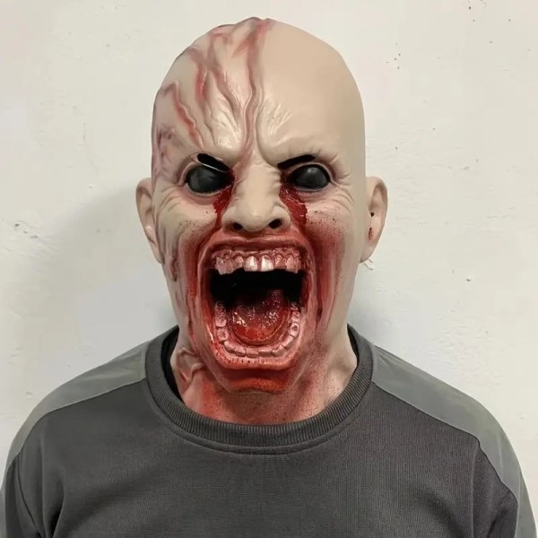 Menns Halloween Horror Ghost Head Demon Hode Mask, Skremmende Face Bleeding Head Latex Mask