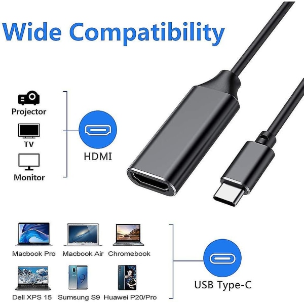 USB C till HDMI-adapter, USB -typ C till HDMI 4k-adapter (thunderbolt 3-kompatibel) med ljud-videoutgång för Macbook Pro 2018/2017, Ipad Pro 2018, Sams