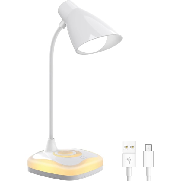 Skrivebordslampe, USB oppladbar fleksibel nakke, øyebeskyttelse, 3 lysstyrkenivåer med berøringskontroll, bordlampe for skriving - lesing ved nattbord