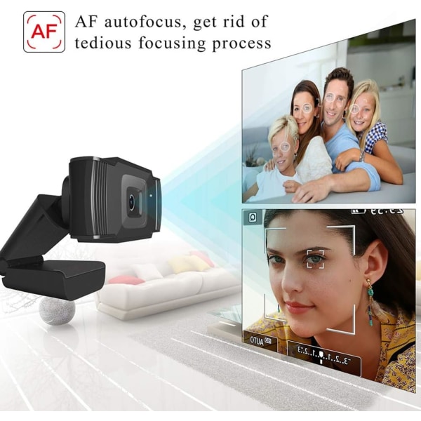 1080P HD-webkamera med mikrofoner, autofokus-webkamera til spilkonferencer, USB-computerkamera livestream, bærbar USB-pc-webkamera