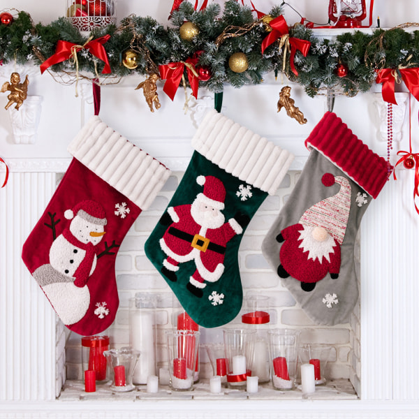 3 Pack joulusukat joulupukki, lumiukko, poro, huopaapplikaatio, joululahjat, karkkikassit, joulukuusenkoristeet