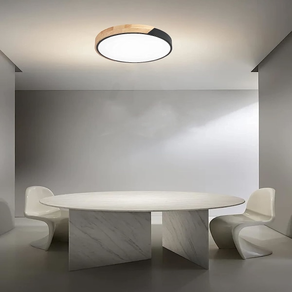 Sorte LED-loftslamper, moderne træloftslys, 18W rund loftslampe, Ø30 cm * 5 cm, naturligt lys, 4500K neutralt lys