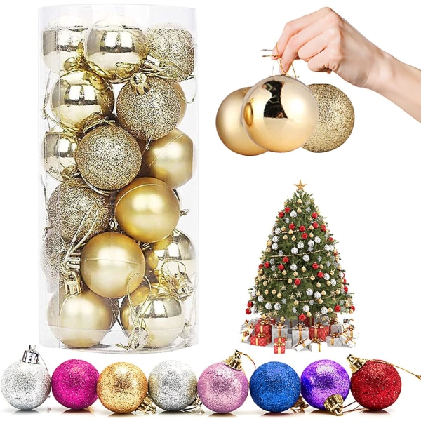 24 julekuler Julekuler Dekorere juletrekuler Brukt til forskjellige tredekorasjoner Anheng Sesongbaserte dekorative ornamenter,3cm,G