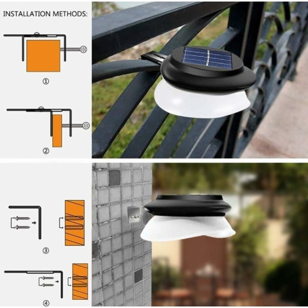 6-pack 9 LED-solarränneljus, vattentäta utomhussolränneljus för trädgårdsstängsel takfotvägg uteplats Garage trottoar(IP55)