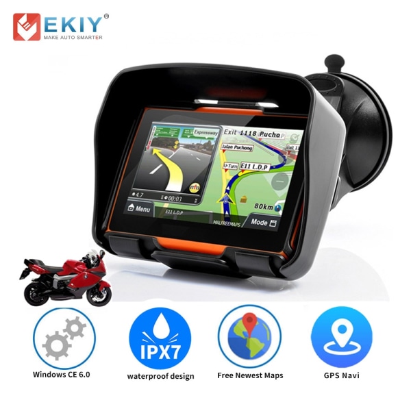 EKIY 4,3 tommer GPS Motorsykkelnavigator Motorbilnavigering IPX7 Utendørs vanntett berøringsskjerm Bluetooth Innebygd 8GB Gratis kart Black