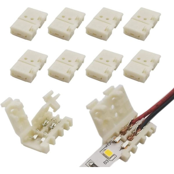 10-pack 3528 2835 2-stift 8mm LED Light Bar Connector Trådlös klämma - DIY Bar to Wire Snabb lödfri anslutning