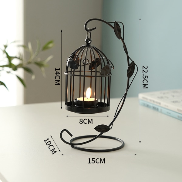 1 st europeisk stil Leaf Birdcage Ljushållare Hemprydnad Kreativ Present Retro Ljusstake Iron Craft (svart)