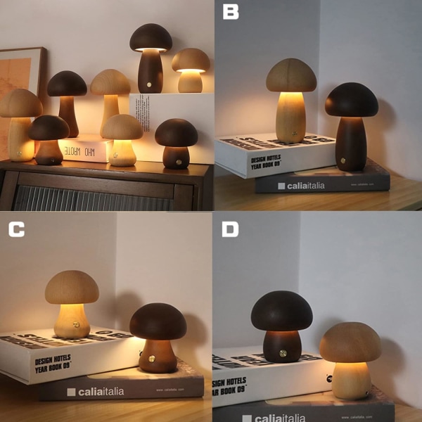 Söpö pieni sienipöytävalaisin, puinen retrotyylinen pöytä, USB  latauskosketuskytkin säädettävä yöpöytävalaisin makuuhuoneen olohuoneen  sisustukseen 4e34 | Fyndiq