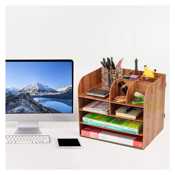 Skrivbordsförvaringshylla i trä, multifunktionell skrivbordshylla