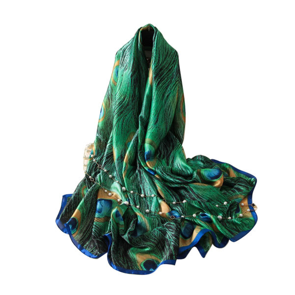 Mode Peacock Feather Scarves Dam Silk Cover Up Sjal Beach Travel Scarf