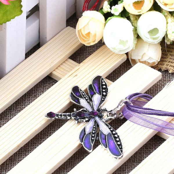 Dragonfly vintage nauha string purppura timanttikaulakoru Euroopan ja Amerikan lasten tyttöjen violetti