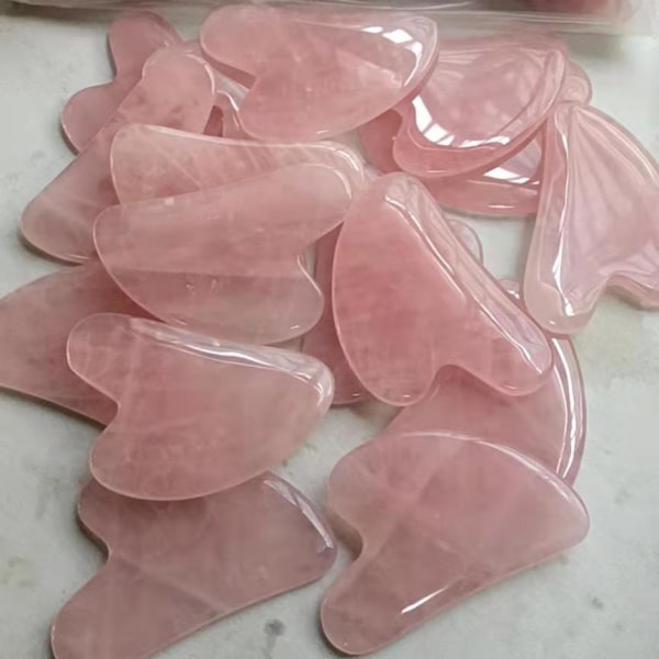 Naturlig Gua Sha Jade Rosenkvarts Stenpanel Verktyg Rosa Kristall Jade Hjärtformad Gua Sha Pad - Rosa