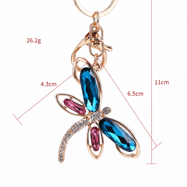 Mode Dragonfly Car Key Ring Damväska hängsmycke Korean Edition Diamond Set Blue