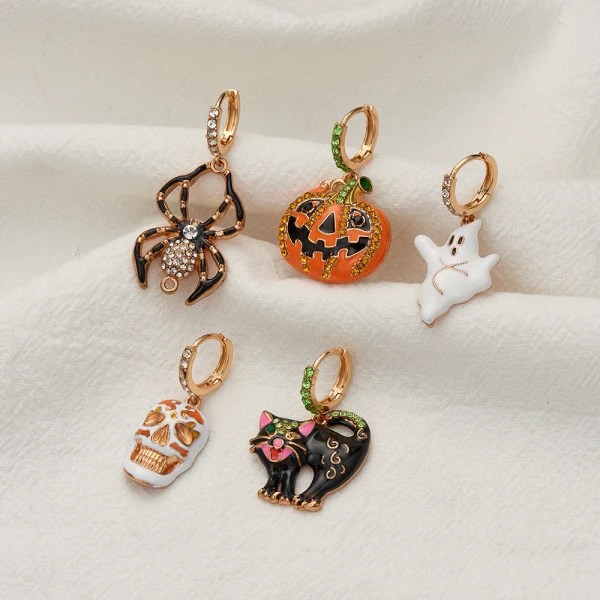 5 par blandat halloween-tema set kvinnors örhängen halloween örhängen