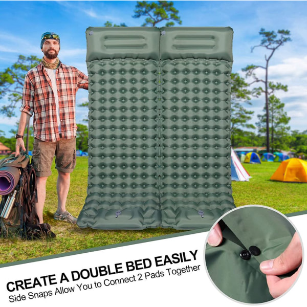 Camping liggeunderlag med fotpumpe og automatisk oppblåsing green