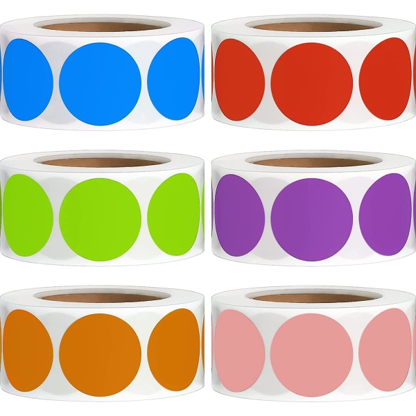 3000 stycken avtagbar färgkod prick rund klistermärke Rullar självhäftande cirkel pricketikett etikett 500 stycken/rulle, 1 tum (blå, röd, rosa, oran Flerf?rgad