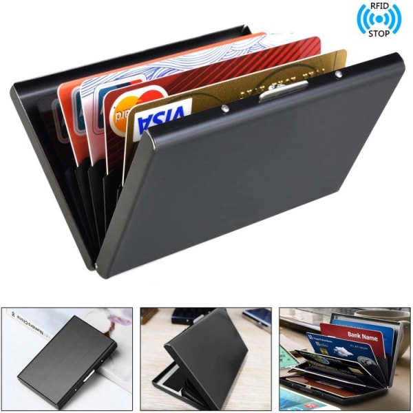 Kreditkortsplånbok i metall, visitkortshållare i rostfritt stål blå