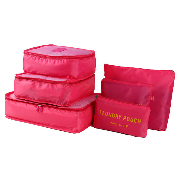 6st Packning Kuber Bagageväskor Organizer Hållbar Rese Resa Bagageförpackning Organizer Set Med Toalettväska Rosa