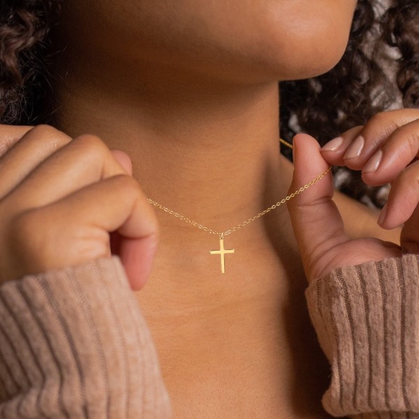 Kvinnors kors halsband, 14K guldpläterad kedja halsband hänge guld