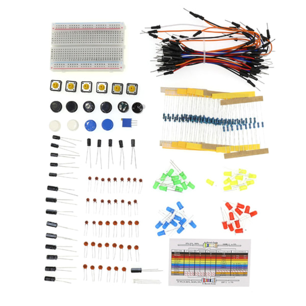 Gör-det-själv elektroniska komponenter sortiment Box Kit med Breadboard kondensatorer Motstånd Transistorer Dioder Lysdioder Bygelkabel med förvaringsbox
