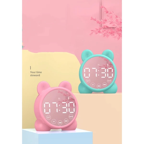 Vekkerklokke med Bluetooth-høyttaler, nattlysvekkerklokke for barn, 3-nivås lysstyrke og fargerikt lys, vekkerklokke for barn (rosa) pink