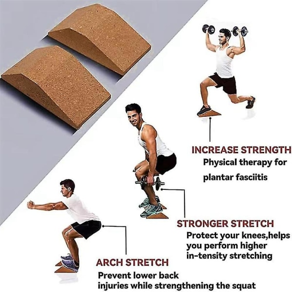 2 stk Cork Squat Wedge Block Non Squat rampe, squat platform til hælforhøjede squats og lægrejsninger,