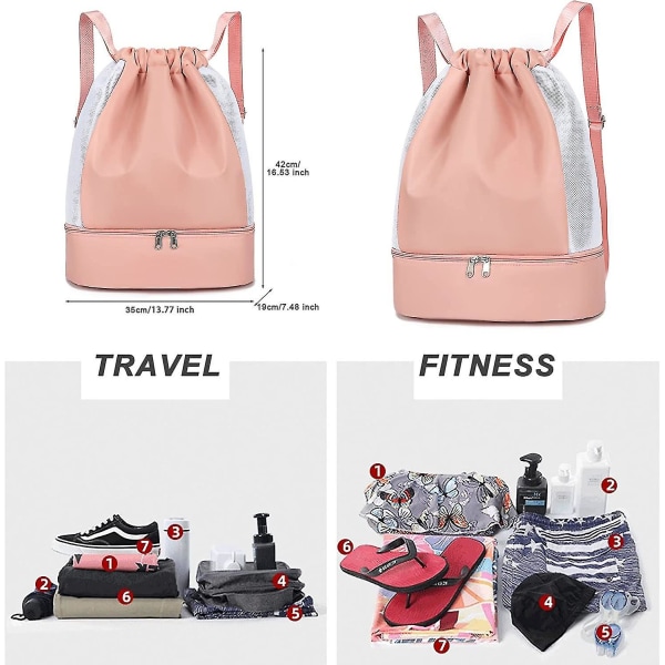 Fitness laukku kiristysnyörillä reppu, vedenpitävä reppu pink