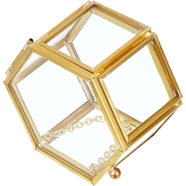 Metalglas smykkeskrin, geometrisk smykkeskrin Klart glas drivhusglasæske