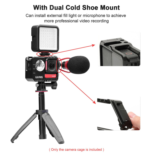 Sportkamera videobur med dubbla kallskofästen Selfie-spegel Skyddsram Kamerabur Vlogg-tillbehör Ersättning för Insta360 One Rs