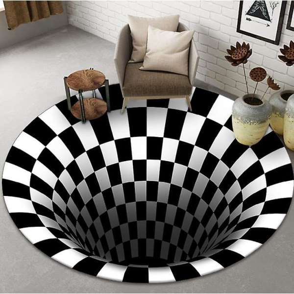 Rundt tæppe, 3D stereo sort og hvid geometrisk tæppe