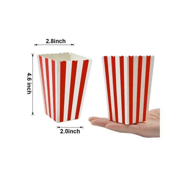 Popcorn Lådor 50 stripete papir popcornbokser og godteribeholdere