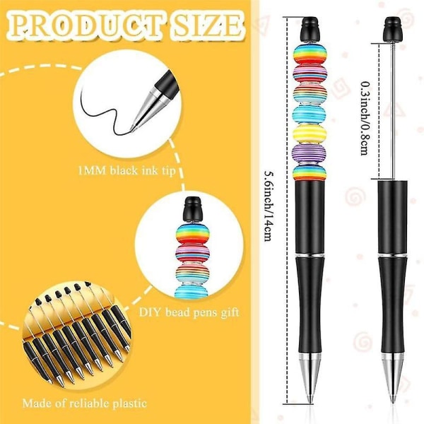 50 st plastpärlbar penna Bulk pärla Kulspetspenna skaft svart bläckpärlstav med 50 påfyllningar för