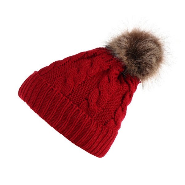 Röd mode huva dam hatt vinter hatt stickad mössa