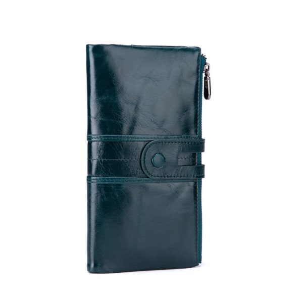 Retro läder dam plånbok Koreansk stil mode mobiltelefonväska översta lager kohud lång plånbok blue