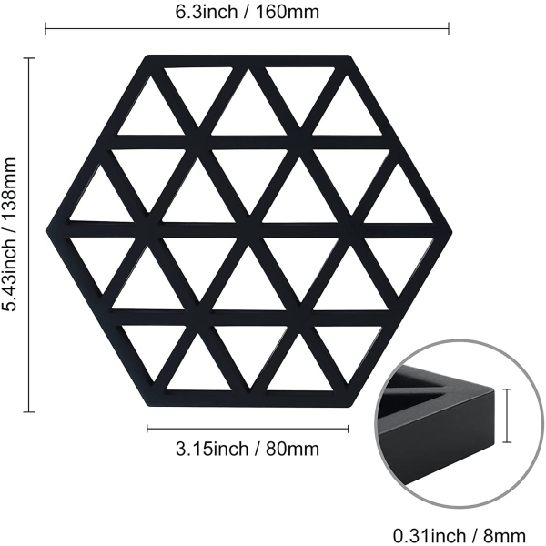 Set med 3 grytlappar i silikon för kastruller, bordstabletter och köksskedar och gafflar Värmebeständiga grytlappar (svart, mesh: 160x138x8 mm)