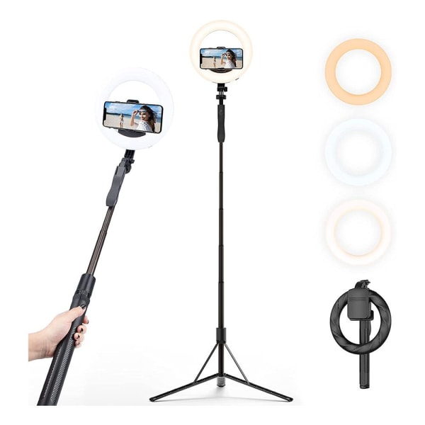 Uppladdningsbar 8 tums ringlampa med 160 cm Selfie Stick-stativ