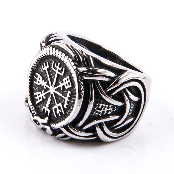 Myth Set Viking Amulet Runes Men's Ring Compass Rune Totem Viking Odin Individually Packaged Titanium Steel Ring 12